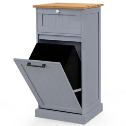 Wäscheschrank mit Wäschekorb & Schublade & Bambus Tischplatte Wäschesammler Badschrank