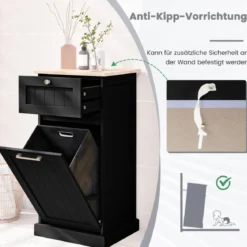 Wäscheschrank mit Wäschekorb & Schublade & Bambus Tischplatte Wäschesammler Badschrank