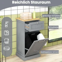 Wäscheschrank mit Wäschekorb & Schublade & Bambus Tischplatte Wäschesammler Badschrank