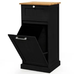 Wäscheschrank mit Wäschekorb & Schublade & Bambus Tischplatte Wäschesammler Badschrank
