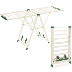 Wäscheständer klappbar mit verstellbaren Flügeln Sockenklammern & Schuhablage Wäschetrockner Beige 184 cm