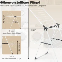 Wäscheständer klappbar Wäschetrockner ausziehbar mit 2 Ebenen Trockenständer Wäscheturm Weiß