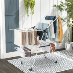 Wäscheständer klappbar Wäschetrockner ausziehbar mit 2 Ebenen Trockenständer Wäscheturm Weiß