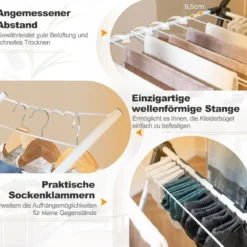 Wäscheständer klappbar Wäschetrockner ausziehbar mit 2 Ebenen Trockenständer Wäscheturm Weiß