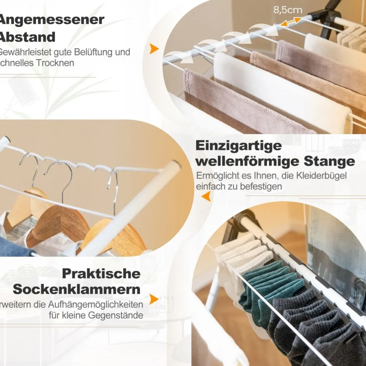 Wäscheständer klappbar Wäschetrockner ausziehbar mit 2 Ebenen Trockenständer Wäscheturm Weiß