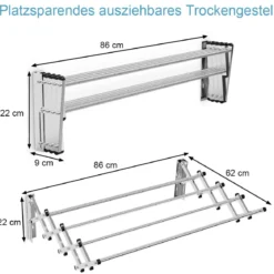 Wäscheständer zur Wandmontage Wandtrockner ausziehbar aus Edelstahl mit 8 StangenTragkraft 25 kg