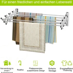 Wäscheständer zur Wandmontage Wandtrockner ausziehbar aus Edelstahl mit 8 StangenTragkraft 25 kg