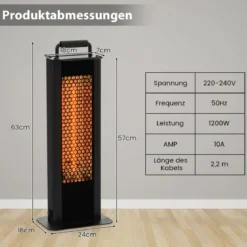 1200W Standheizstrahler mit Kipp- & Überhitzungsschutz Elektroheizer aus Alu Terrassenheizer wasserdicht