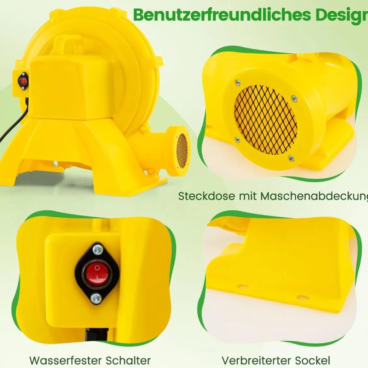 850W Tragbare Luftgebläse Luftgebläsepumpe mit praktischem Griff & Bodenankern Gelb