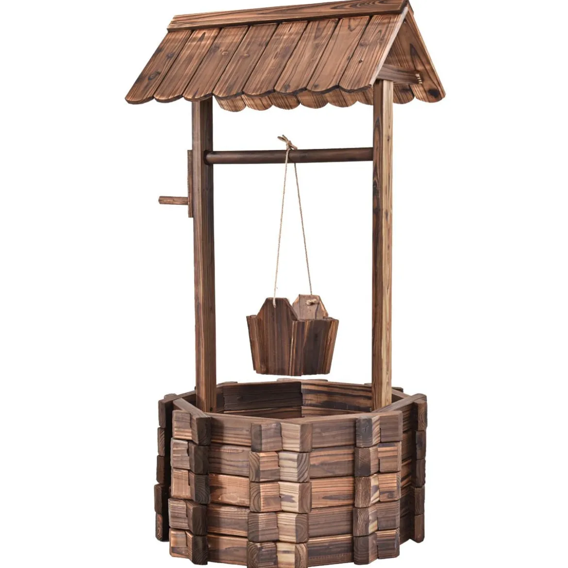 Wunschbrunnen für Draußen Holzbrunnen Eimer Blumenkübel Blumentopf mit Dach