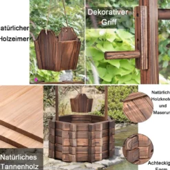 Wunschbrunnen für Draußen Holzbrunnen Eimer Blumenkübel Blumentopf mit Dach