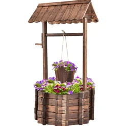Wunschbrunnen für Draußen Holzbrunnen Eimer Blumenkübel Blumentopf mit Dach