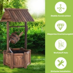 Wunschbrunnen Wasserbrunnen mit Wasserfallfunktion 58,5 x 51 x 117 cm Braun