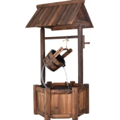 Wunschbrunnen Wasserbrunnen mit Wasserfallfunktion 58,5 x 51 x 117 cm Braun