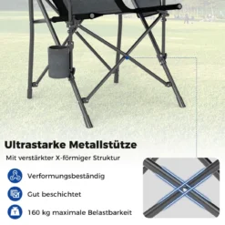 2 x Campingstuhl faltbar Klappstuhl mit Becherhalter & Seitentasche klappbarer Angelstuhl 160 kg Tragfähigkeit