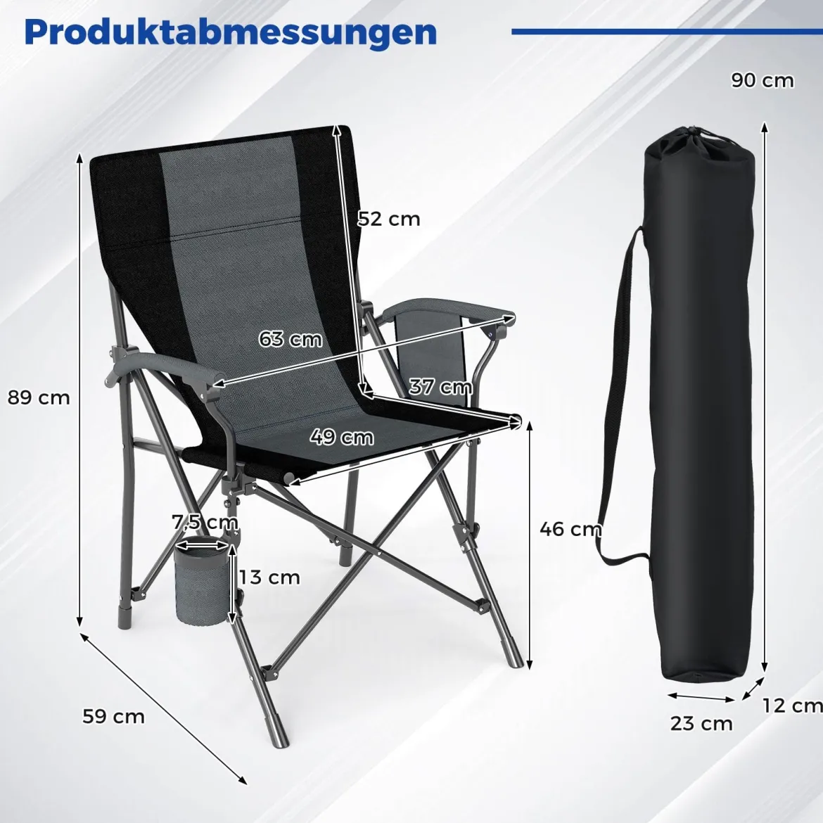 2 x Campingstuhl faltbar Klappstuhl mit Becherhalter & Seitentasche klappbarer Angelstuhl 160 kg Tragfähigkeit
