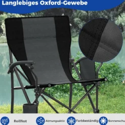 2 x Campingstuhl faltbar Klappstuhl mit Becherhalter & Seitentasche klappbarer Angelstuhl 160 kg Tragfähigkeit