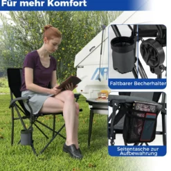 2 x Campingstuhl faltbar Klappstuhl mit Becherhalter & Seitentasche klappbarer Angelstuhl 160 kg Tragfähigkeit
