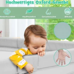 206 x 186cm Baby Laufstall mit Matratze Laufgitter mit 50 Spielbällen (Grau Laufstall + Grün Matratze)
