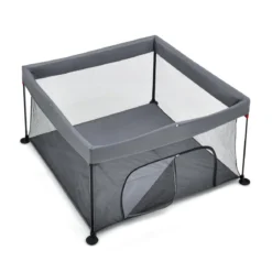 138 x 138 cm Baby Laufstall mit Netz Klappbarer Laufgitter mit Tragetasche Dunkelgrau