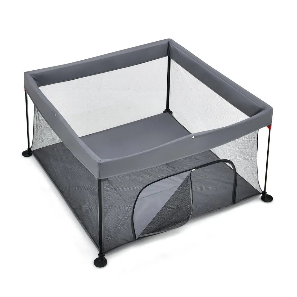 138 x 138 cm Baby Laufstall mit Netz Klappbarer Laufgitter mit Tragetasche Dunkelgrau