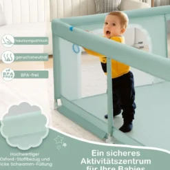 200 x 180 cm Baby Laufstall mit 50 Ozeanbällen & 4 Griffen & Tür Laufgitter Krabbelgitter Grün