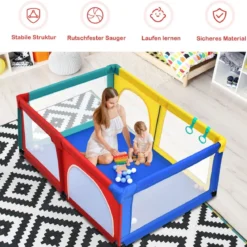 120 x 190 cm Baby Laufstall mit 50 Spielbällen Laufgitter mit Netz und Reißverschluss