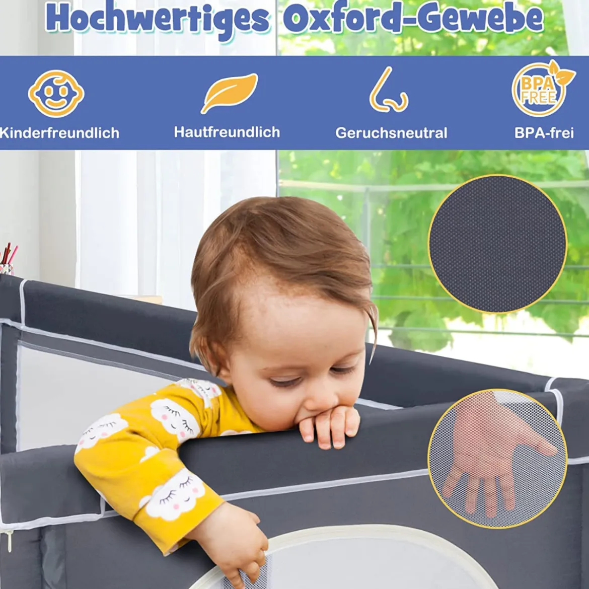 206 x 186cm Baby Laufstall mit 50 Spielbällen Laufgitter mit Matratze (Dunkelgrau Laufstall + Grün Matratze)
