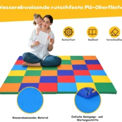 147 x 147cm Baby Spielmatte faltbar Babymatte mit Klettverschluss Krabbelmatte aus Kunstleder Bunt