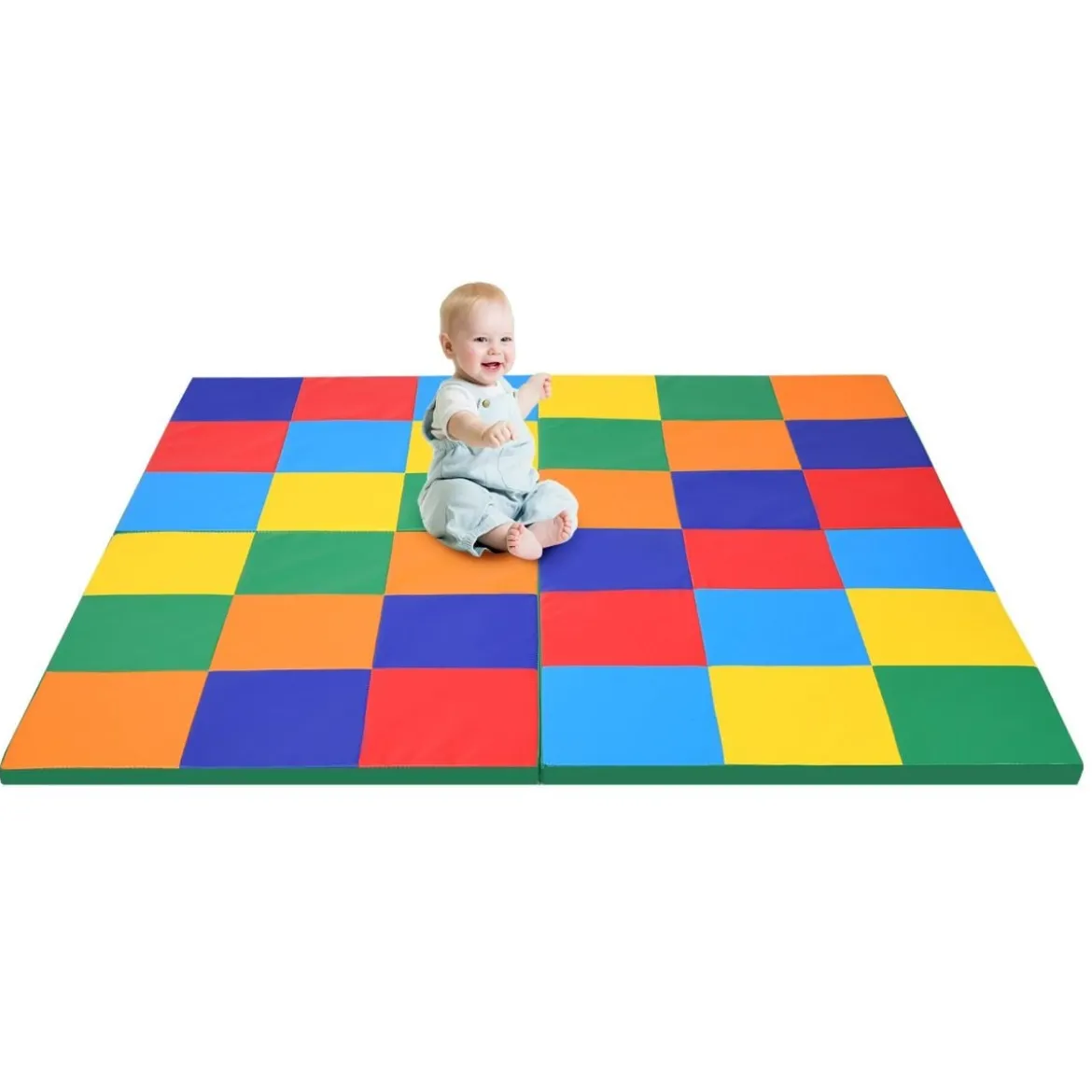 147 x 147cm Baby Spielmatte faltbar Babymatte mit Klettverschluss Krabbelmatte aus Kunstleder Bunt