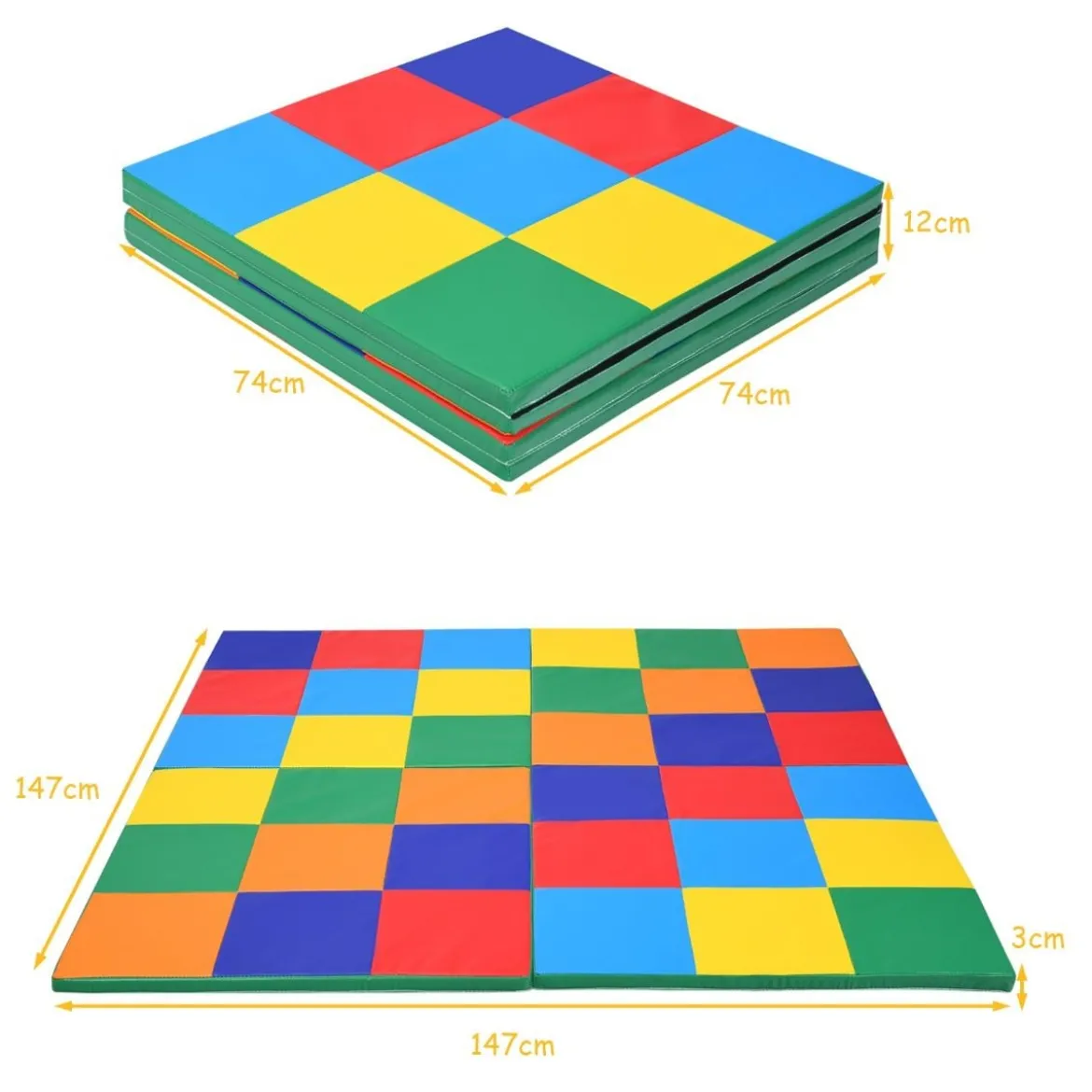 147 x 147cm Baby Spielmatte faltbar Babymatte mit Klettverschluss Krabbelmatte aus Kunstleder Bunt