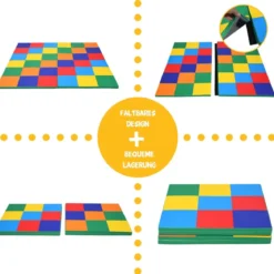 147 x 147cm Baby Spielmatte faltbar Babymatte mit Klettverschluss Krabbelmatte aus Kunstleder Bunt