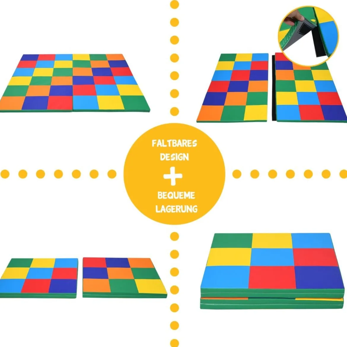 147 x 147cm Baby Spielmatte faltbar Babymatte mit Klettverschluss Krabbelmatte aus Kunstleder Bunt