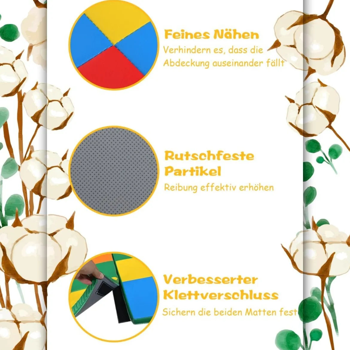 147 x 147cm Baby Spielmatte faltbar Babymatte mit Klettverschluss Krabbelmatte aus Kunstleder Bunt