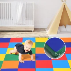 147 x 147cm Baby Spielmatte faltbar Babymatte mit Klettverschluss Krabbelmatte aus Kunstleder Bunt