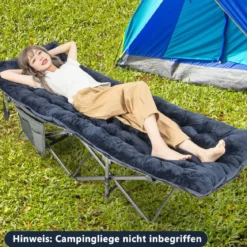 190 x 70 cm Baumwolle Feldbett Auflage 7 cm Dicke Martratze mit 4 Befestigungsbändern Blau