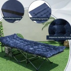 190 x 70 cm Baumwolle Feldbett Auflage 7 cm Dicke Martratze mit 4 Befestigungsbändern Blau