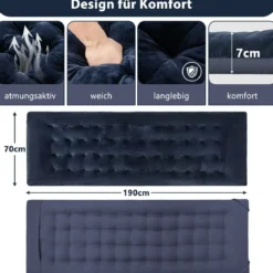 190 x 70 cm Baumwolle Feldbett Auflage 7 cm Dicke Martratze mit 4 Befestigungsbändern Blau