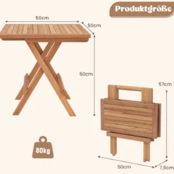 50 x 50 cm Beistelltisch klappbar wetterfester Klapptisch aus Teakholz quadratischer Balkontisch Natur