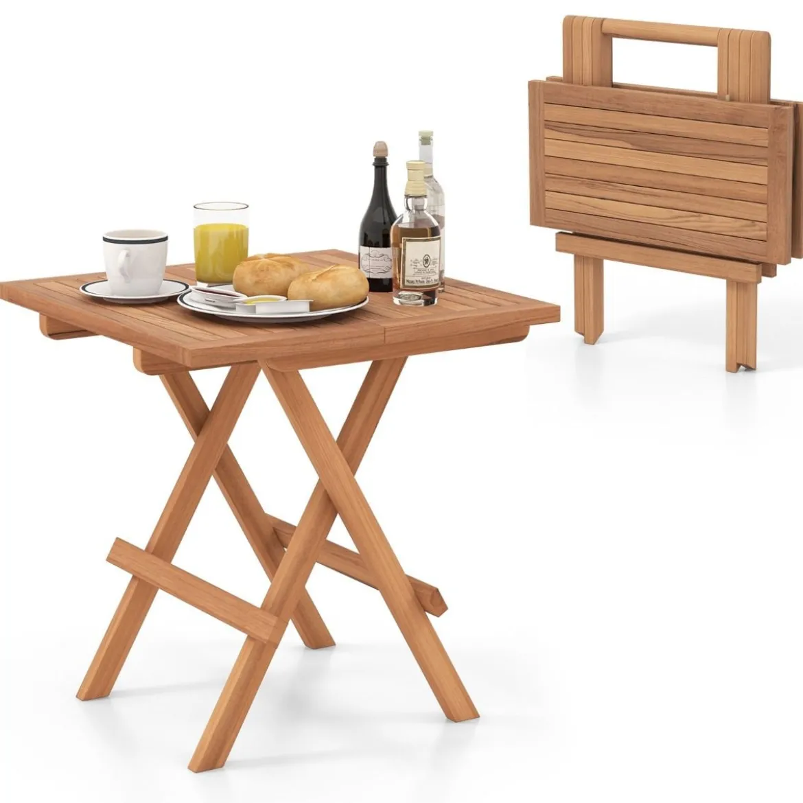 50 x 50 cm Beistelltisch klappbar wetterfester Klapptisch aus Teakholz quadratischer Balkontisch Natur