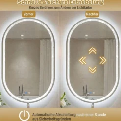 90 x 55 cm Beleuchteter Badspiegel mit Anti-Beschlag-Funktion Wandspiegel Ovaler Spiegel
