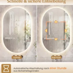 90 x 55 cm beleuchteter Spiegel für Badezimmerwand hinterleuchteter sicherer Spiegel Silber