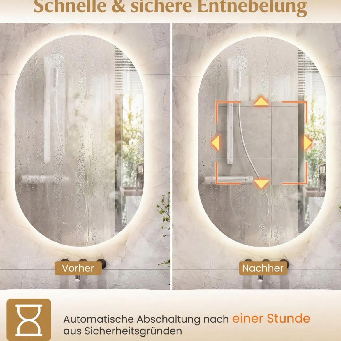 90 x 55 cm beleuchteter Spiegel für Badezimmerwand hinterleuchteter sicherer Spiegel Silber