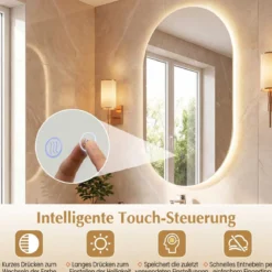90 x 55 cm beleuchteter Spiegel für Badezimmerwand hinterleuchteter sicherer Spiegel Silber