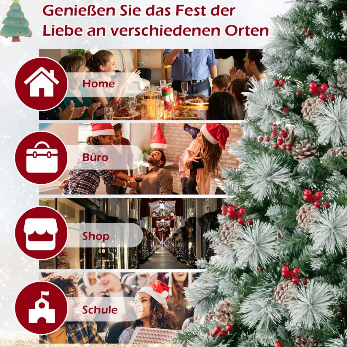 Ø110 x 185 cm Beleuchteter Weihnachtsbaum mit Kiefernnadeln Grün + Weiß