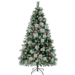 Ø110 x 185 cm Beleuchteter Weihnachtsbaum mit Kiefernnadeln Grün + Weiß