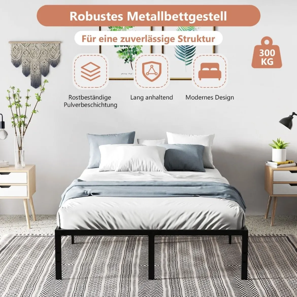 140 x 200 cm Bettgestell aus Metall Bettrahmen mit Stauraum Metallbett Doppelbett