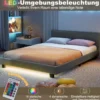 140 x 200 cm Bett mit LED Beleuchtung Polsterbett mit Lattenrost Bettgestell Bettrahmen Grau