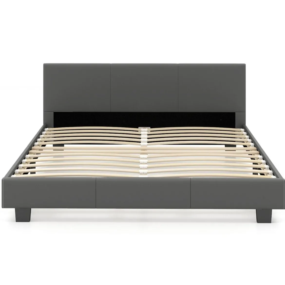 140 x 200 cm Bett mit LED Beleuchtung Polsterbett mit Lattenrost Bettgestell Bettrahmen Grau
