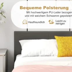 140 x 200 cm Bett mit LED Beleuchtung Polsterbett mit Lattenrost Bettgestell Bettrahmen Grau